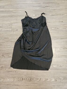 Cider Black Satin Lace-Trim Midi Dress